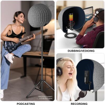 Microphone Isolation Shield,Aokeo 2024 Professional Recording Studio Equipment,360° Music Studio Mic Shield,Suitable for of Blue Yeti, Snowball iCE, HyperX QuadCast, SoloCast,Etc Recording Microphones