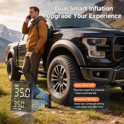 OlarHike Tire Inflator Portable Air Compressor, 150PSI Dual Power – 6000mAh & 12V DC, Cordless Air Pump for Car Tires, Bike, Motorcycle, Balls with LED & Digital Pressure Gauge, Car Gifts