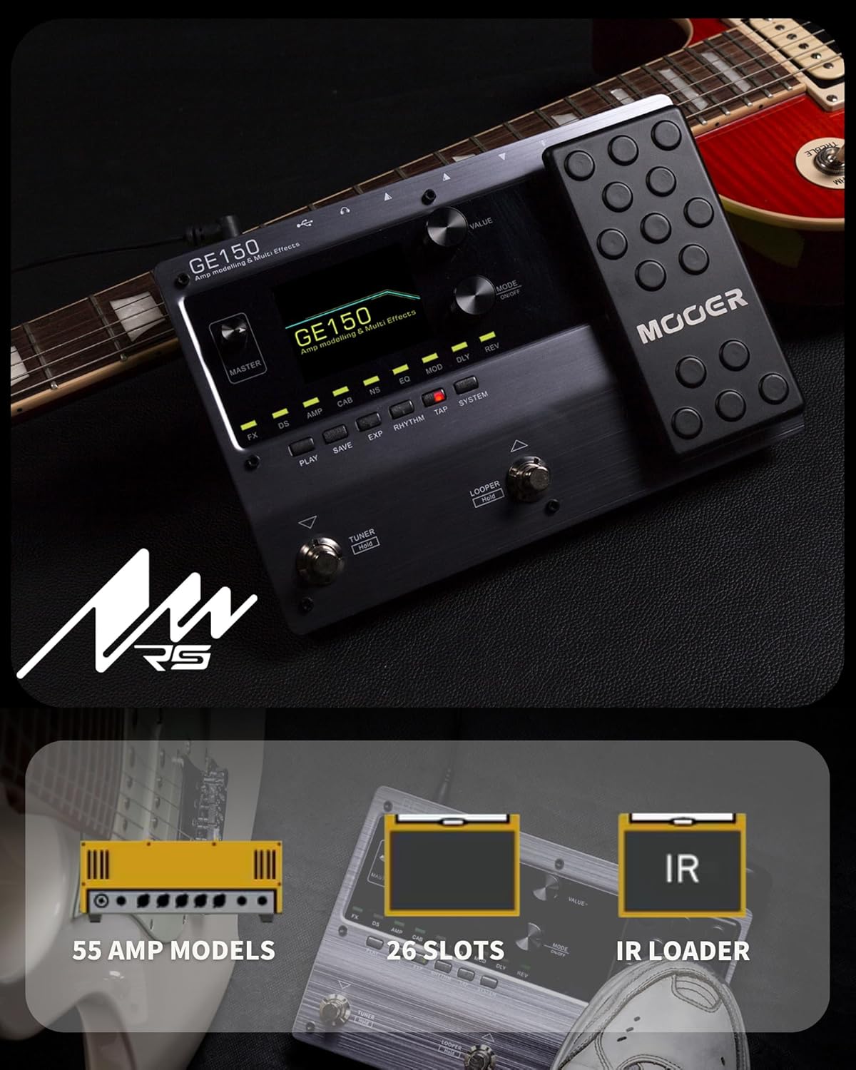 MOOER GE150 Electric Guitar Amp Modelling Multi Effects Pedal Portable Multi Effects Processor with Expression & IR Loading for Live show, Live Streaming, Home Studio, Guitar Practice