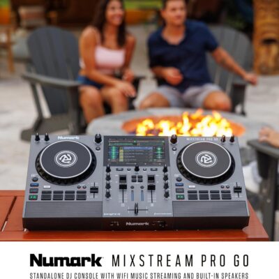 Numark Mixstream Pro Go Portable DJ Controller with Battery, Mixer with Stem Separation, Speakers, WiFi Streaming, Touchscreen, works with Serato DJ