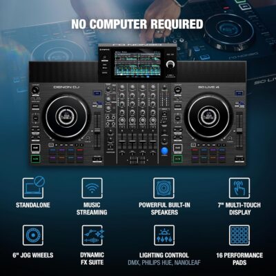 Denon DJ SC Live 4 DJ Controller and DMX Lighting Controller for Live Music, DJ sets, Events, Music production
