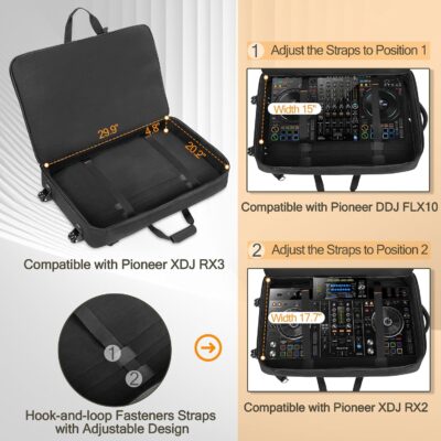 81EcrqbdGqL. AC SL1500 DJ Controller Bag Backpack with Wheels Compatible with Pioneer XDJ RX2/ XDJ RX3/ XDJ-RX/DDJ FLX10/ DDJ REV7/ DDJ 1000, Wheeled DJ Carrying Case with 2 Accessory Pocket, Padded DJ Mixer Bag