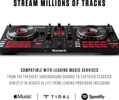Numark Mixtrack Platinum FX Serato DJ Controller with Jog Wheel Displays, 4 Decks, Mixer, Effects Paddles and Audio Interface