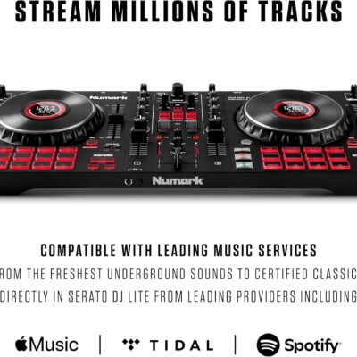Numark Mixtrack Platinum FX Serato DJ Controller with Jog Wheel Displays, 4 Decks, Mixer, Effects Paddles and Audio Interface