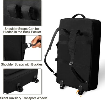 81FdSJj0 AL. AC SL1500 DJ Controller Bag Backpack with Wheels Compatible with Pioneer XDJ RX2/ XDJ RX3/ XDJ-RX/DDJ FLX10/ DDJ REV7/ DDJ 1000, Wheeled DJ Carrying Case with 2 Accessory Pocket, Padded DJ Mixer Bag