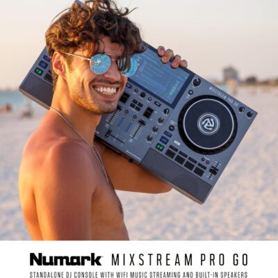 Numark Mixstream Pro Go Portable DJ Controller with Battery, Mixer with Stem Separation, Speakers, WiFi Streaming, Touchscreen, works with Serato DJ