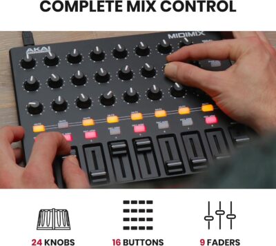 81GQuEOndyL. AC SL1500 Akai Professional MIDImix – USB MIDI Controller Mixer with Assignable Faders and Master Fader, 24 Knobs and 16 Buttons, 1 to 1 Mapping With Ableton Live