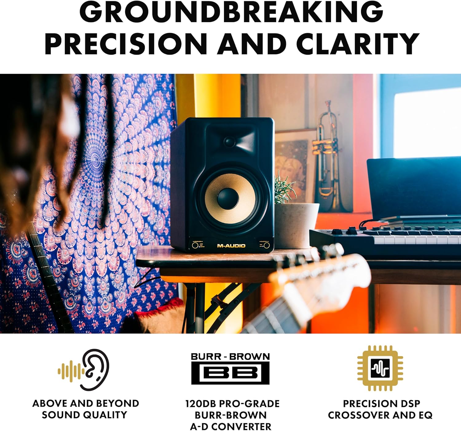 Denon DJ SC Live 4 DJ Controller and M-AUDIO Forty Sixty Pair Studio Monitors for Studio Recording, Music Production, Podcasting, Streaming