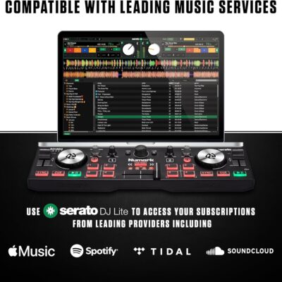 Numark DJ2GO2 Touch Compact DJ Controller with 2 Decks, Mixer, Audio Interface and Serato Lite