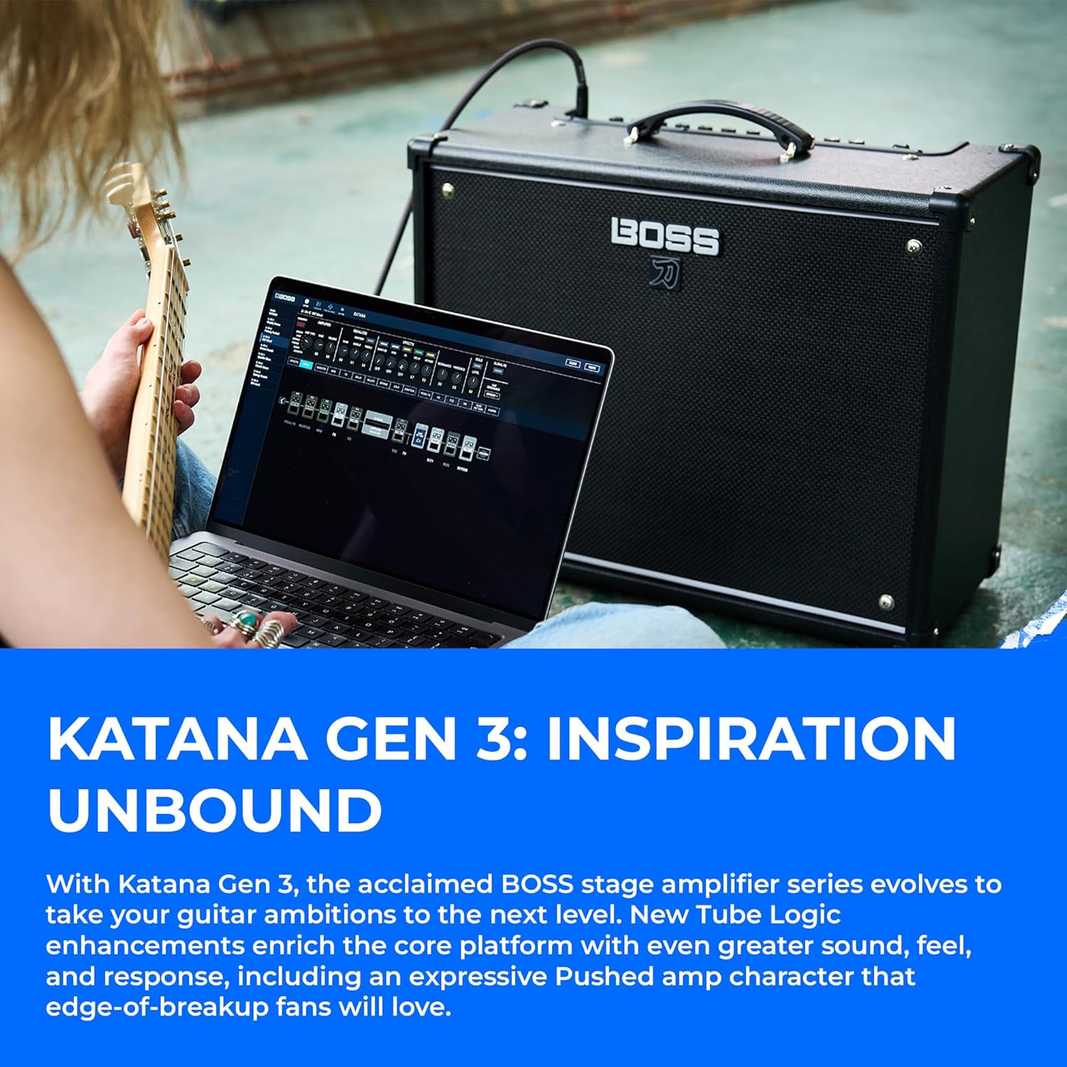 Boss Katana-100 Gen 3 100-Watt 1×12-Inch Guitar Combo Amplifier Bundle with Gearlux Instrument Cable and Picks