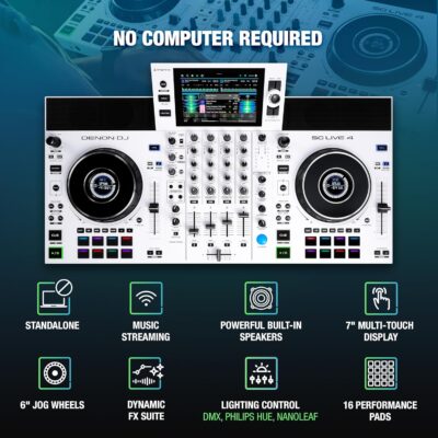 81HJP40QfdL. AC SL1500 Denon DJ SC LIVE 4 WHITE – Standalone DJ Controller with Stems on 4-Decks, Wi-Fi Streaming, Build-in Speakers, Serato DJ and Virtual DJ Compatible