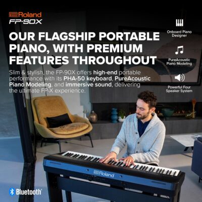 Roland FP-90X | Flagship Portable 88-Note Digital Piano | Immersive & Powerful 4 Speaker System | Distinctive Acoustic Tones & Deep Sound Shaping | Bluetooth & MIDI Connectivity | Black