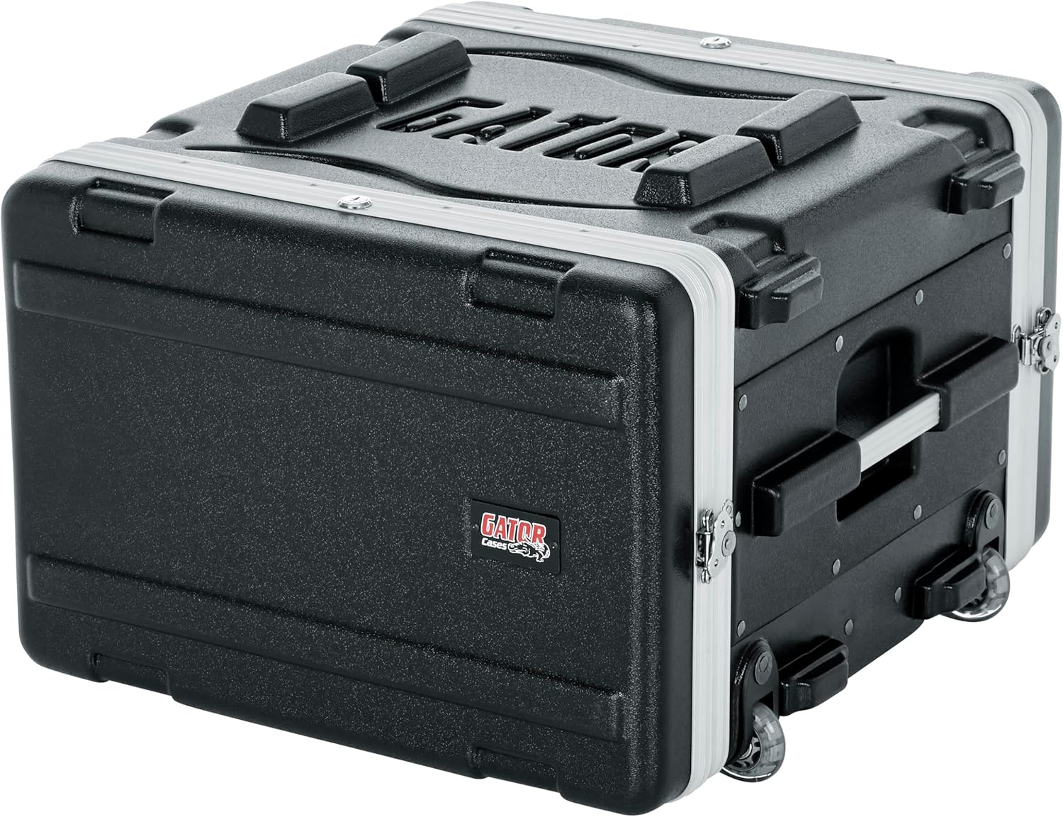 Gator Cases Lightweight Rolling 6U Rack Case with Heavy Duty Latches, Retractable Tow Handle, and Recessed Wheels, Standard 19.25 depth, (GRR-6L)
