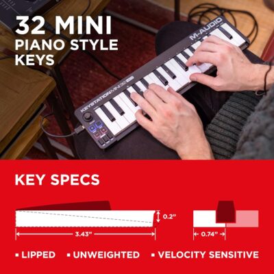 M-AUDIO Keystation Mini 32 MK3 USB MIDI Keyboard Controller with 32 Velocity Sensitive Mini Keys and Recording Software Included