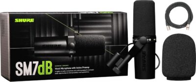 Shure SM7dB Dynamic Vocal Microphone w/Built-in Preamp for Streaming, Podcast, & Recording with Detachable Windscreen and 20ft XLR Cable