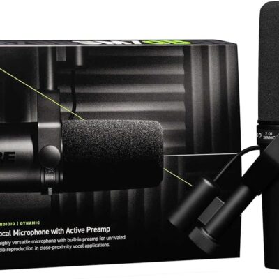 Shure SM7dB Dynamic Vocal Microphone w/Built-in Preamp for Streaming, Podcast, & Recording with Detachable Windscreen and 20ft XLR Cable