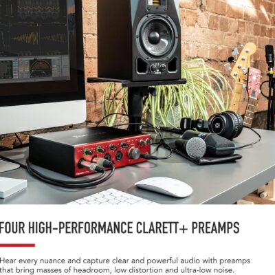 81KdiL8WzQL. AC SL1500 Focusrite Clarett+ 4Pre USB Studio-Grade Audio Interface for Music Makers — Four Low-Noise, Low-Distortion Mic Preamps providing True-To-Life Sound