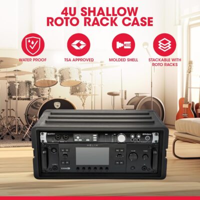 SKB 4U Shallow Roto Rack Case – Durable Polyethylene Gear Protector, Stackable, Waterproof with Twist Latches & Rubber Feet for Musicians, DJs, and A/V Equipment – Secure Transport & Storage Solution
