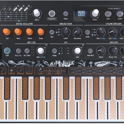 Arturia MICROFREAK Synthesizer Vocoder Keyboard BUNDLE with Arturia Gooseneck Mic, 6ft Pig Hog MIDI Cable, Power Adapter, 2X MIDI Adapters & Polishing Cloth – Vocoder, Analog Synth, & Synthesizer