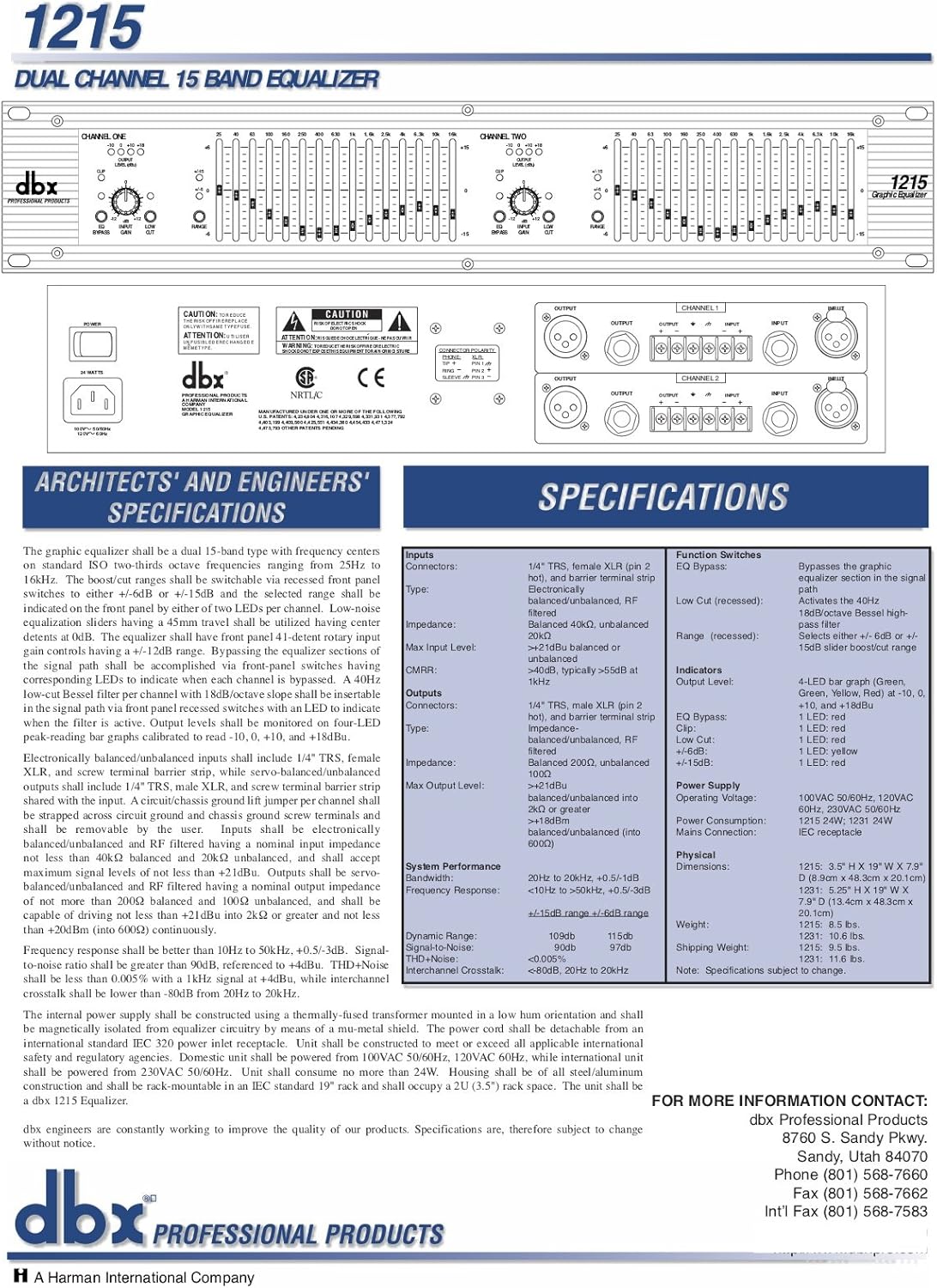 dbx 1215 Dual-Channel, 15-Band Graphic Equalizer