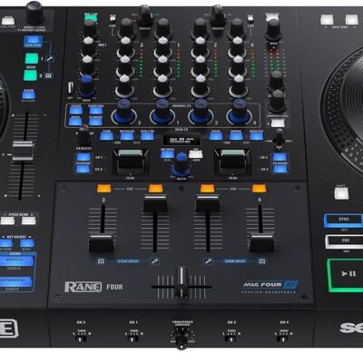RANE FOUR Stems DJ Controller with 4 Decks, 8.5 Jog Wheels with Displays, Mixer with Internal FX, Serato DJ Pro and Pitch n Time Included