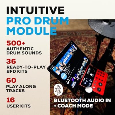 81N72w4mYcL. AC SL1500 Alesis Nitro Pro Electric Drum Set with Dual-Zone Quiet Mesh Pads, 500+ Authentic BFD Sounds, Bluetooth, Drumeo, USB MIDI, Double Kick Compatible