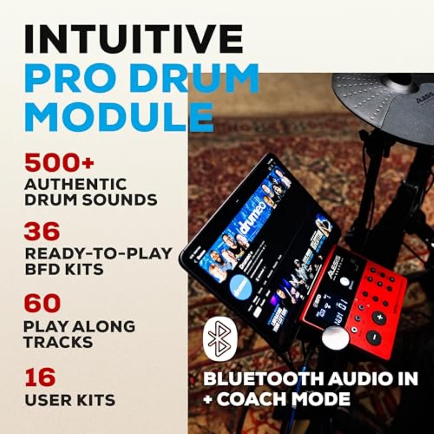 Alesis Nitro Pro Electric Drum Set with Dual-Zone Quiet Mesh Pads, 500+ Authentic BFD Sounds, Bluetooth, Drumeo, USB MIDI, Double Kick Compatible