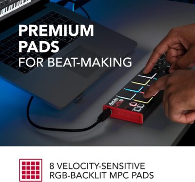 Akai Professional LPD8 – USB MIDI Controller with 8 Responsive RGB MPC Drum Pads for Mac and PC, 8 Assignable Knobs and Music Production Software