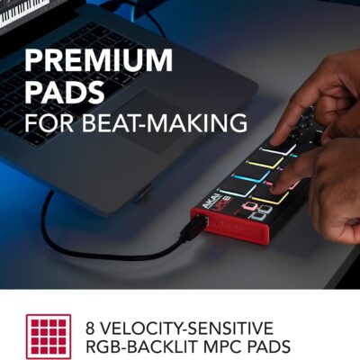Akai Professional LPD8 – USB MIDI Controller with 8 Responsive RGB MPC Drum Pads for Mac and PC, 8 Assignable Knobs and Music Production Software