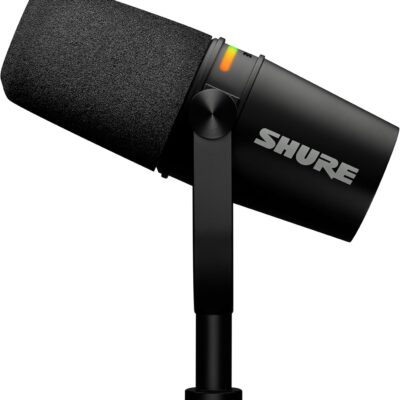 Shure MV7+ Podcast Dynamic Microphone – OBS Certified, Enhanced Audio, LED Panel, USB-C & XLR Outputs, Auto Level Mode, Digital Pop Filter, Reverb Effects – for Podcasting, Streaming, Recording, Black