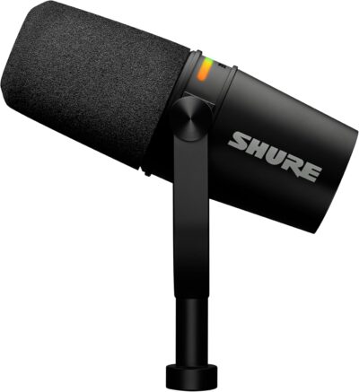Shure MV7+ Podcast Dynamic Microphone – OBS Certified, Enhanced Audio, LED Panel, USB-C & XLR Outputs, Auto Level Mode, Digital Pop Filter, Reverb Effects – for Podcasting, Streaming, Recording, Black