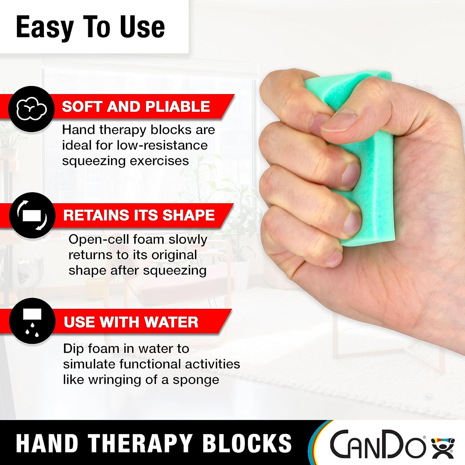 CanDo Hand Therapy Blocks – Extra-Soft Through Firm), Pack of 12 – Grip Strengthening Foam Hand Exercise Tools for Physical Therapy, Arthritis, Carpal Tunnel, Stress Relief, Anxiety