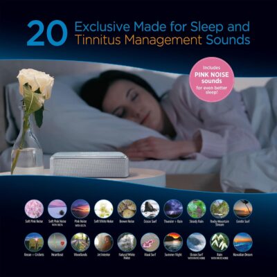 Sound Oasis Stereo Bluetooth Sound Machine for Sleep and Tinnitus Masking, 20 Non-Looping Soothing Sounds Plus Pink Noise, Hi-Fidelity Speakers, Portable Sound Therapy for Home, Baby, Office or Travel