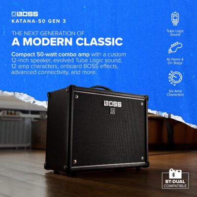 81OggjEle0L. AC SL1500 BOSS Katana-50 Gen 3 Guitar Amplifier | Compact 50-Watt Combo Amp | Custom 12-Inch Speaker | Evolved Tube Logic Sound | 12 Amp Characters | Onboard BOSS Effects | Advanced Connectivity & More