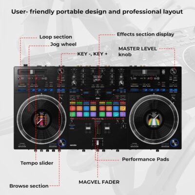 Pioneer DDJ-REV7 Scratch-Style 2-Channel Professional DJ Controller Bundle with Case, Headphones, XLR Microphone Cable, TRS to Dual TS Breakout Cable, and Austin Bazaar Polishing Cloth