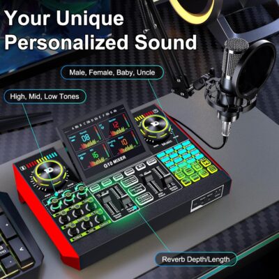 Podcast Equipment Bundle with 3.5mm Condenser Microphone for Pc/Phone Live Streaming Singing Gaming, Podcast Microphone Bundle with Live Sound Board Audio Mixer Denoise,DJ Sets