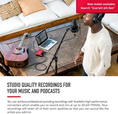 Focusrite Scarlett Solo 3rd Gen USB Audio Interface for Guitarists, Vocalists, Podcasters or Producers to record and playback studio quality sound