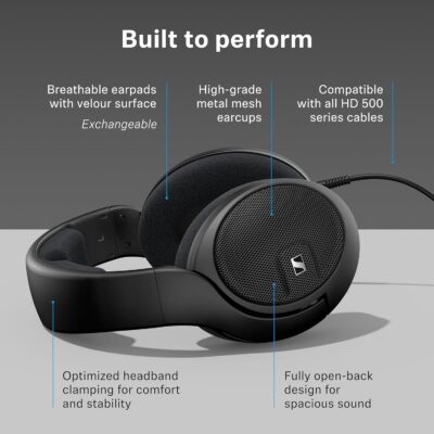 Sennheiser HD 560S Open-Back Over-Ear Wired Headphones – Neutral, Natural Sound for Music, Gaming, and Content Creation, Black