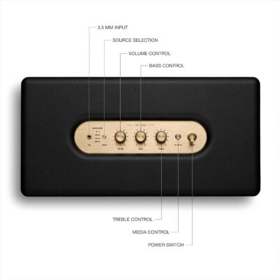 81R1Jw7hHuL. AC SL1500 Marshall Woburn III Bluetooth Home Speaker – Loud Stereo Sound with Bass and Treble Controls | Plug-in Powered | Record Player Compatible | HDMI, RCA, 3.5 mm Aux Inputs – Black