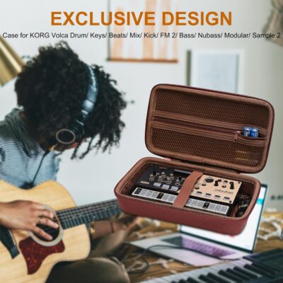 LTGEM Case Compatible with KORG Volca FM2 / Drum/Keys/Beats/Mix/Kick/Bass/Nubass/Modular/Sample 2 Digital Synthesizer, Office Travel Carrying Storage Bag – Brown(Case Only)