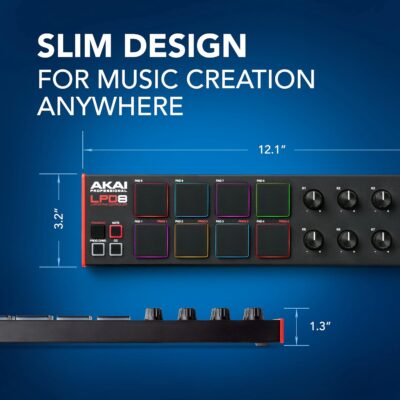 Akai Professional LPD8 – USB MIDI Controller with 8 Responsive RGB MPC Drum Pads for Mac and PC, 8 Assignable Knobs and Music Production Software