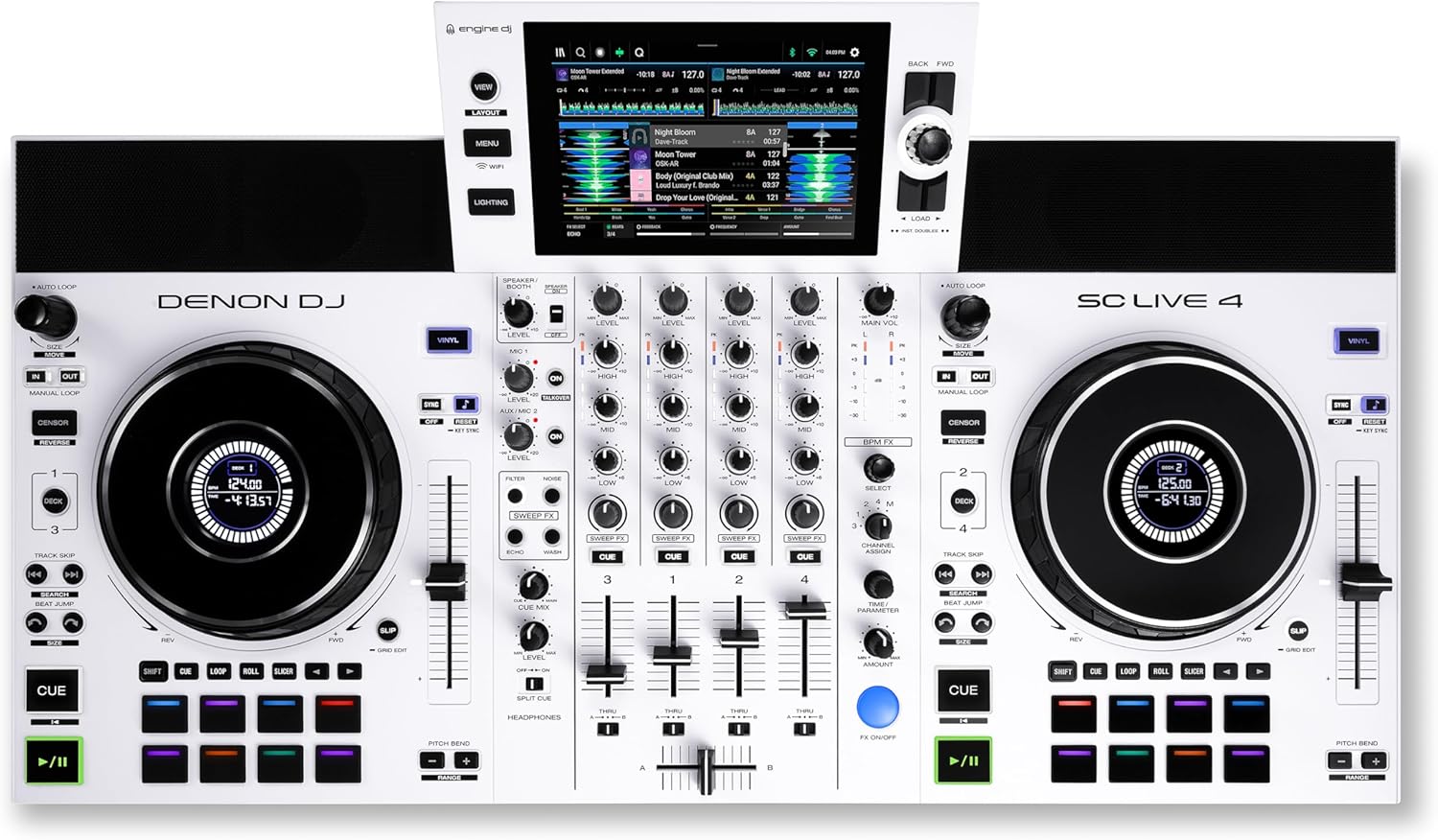 Denon DJ SC LIVE 4 WHITE – Standalone DJ Controller with Stems on 4-Decks, Wi-Fi Streaming, Build-in Speakers, Serato DJ and Virtual DJ Compatible