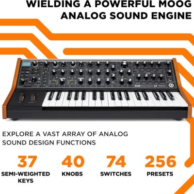 MOOG Subsequent 37 Paraphonic Analog Synthesizer and MIDI Keyboard with 37 Semi Weighted Keys, Headphone Amp, 256 Presets, Screen and Software Editor