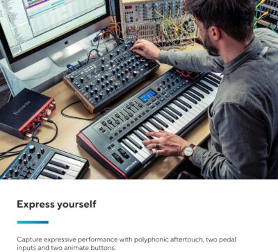 Novation Peak 8-Voice Desktop Polyphonic Synthesiser with 2 LFOs per voice, 16-slot modulation matrix, 3 analogue distortion points, and digital effects