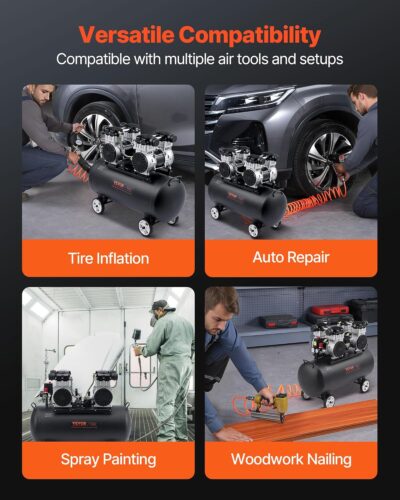 81Ss6fz9USL. AC SL1500 VEVOR Air Compressor, 20 Gallon Steel Tank, 4HP 10.6 CFM@90 PSI Oil Free Air Compressor & Max. 125PSI Pressure, 78dB Ultra Quiet Compressor for Auto Repair, Tire Inflation, Spray Painting (220V 60Hz)