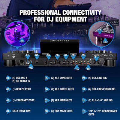 Denon DJ PRIME 4+ Standalone DJ Controller with Stem Separation on 4 Decks, Wi-Fi Streaming, Drop Sampler Mixer, 10.1 Touchscreen, Light Control