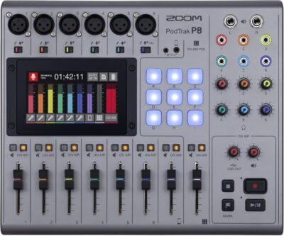 Zoom PodTrak P8 Podcast Recorder, 6 Microphone Inputs, 6 Headphone Outputs, Phone Input, Sound Pads, Onboard Editing, Record to SD card, USB Audio Interface, Battery Powered