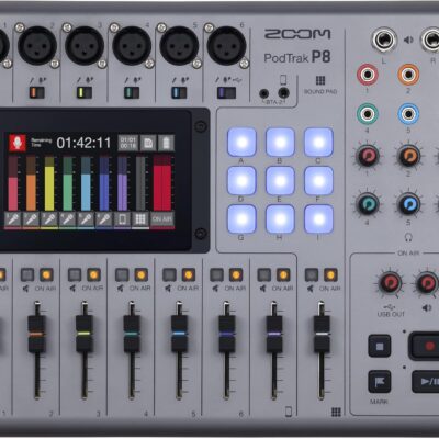 Zoom PodTrak P8 Podcast Recorder, 6 Microphone Inputs, 6 Headphone Outputs, Phone Input, Sound Pads, Onboard Editing, Record to SD card, USB Audio Interface, Battery Powered