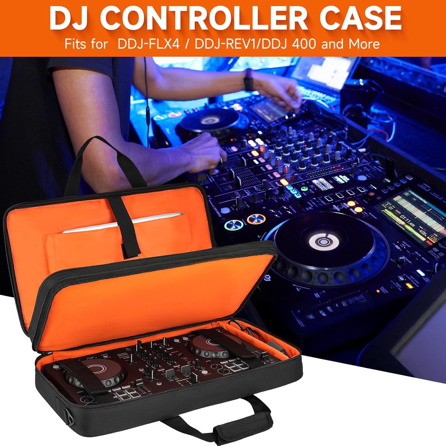 DJ Controller Case Compatible with Pioneer DDJ-FLX4/DDJ-REV1/DDJ-400/DDJ-SB3/DDJ-RB,Padded DJ Controller Storage Bag Fits for Numark Mixtrack Pro FX/Platinum FX/Roland DJ-202 (21.5 x 12 x 2.5 in)