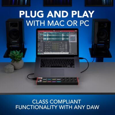 Akai Professional LPD8 – USB MIDI Controller with 8 Responsive RGB MPC Drum Pads for Mac and PC, 8 Assignable Knobs and Music Production Software